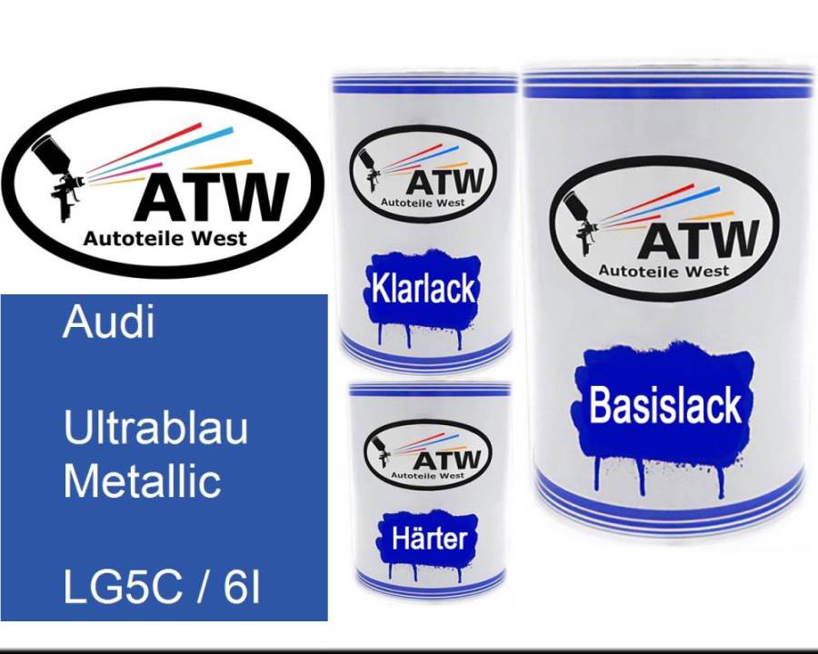 Audi, Ultrablau Metallic, LG5C / 6I: 500ml Lackdose + 500ml Klarlack + 250ml Härter - Set, von ATW Autoteile West.